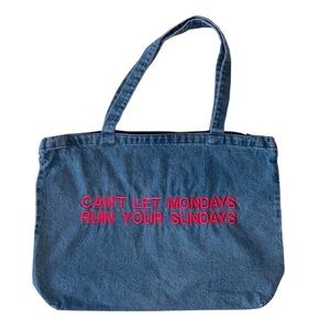 Denim tote bag with hot pink embroidery